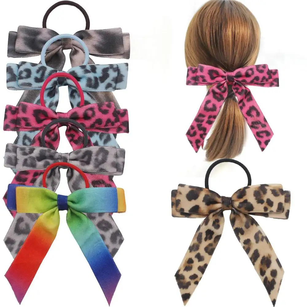 6 шт. банты для волос с держателем конского хвоста леопардовые резинки бархатная