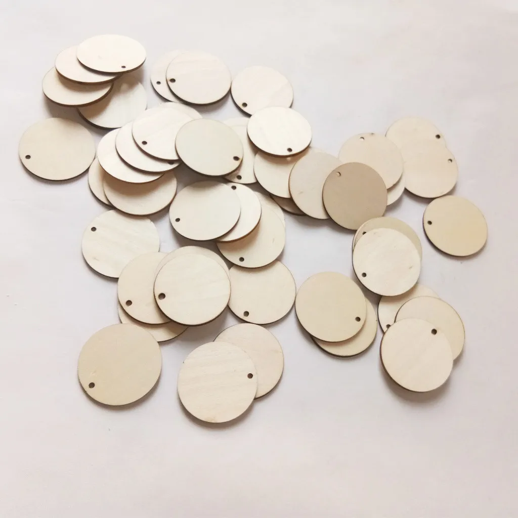 20pcs Unfinished Wood Circles Round Wooded Cutouts Slices Wooden Discs with Holes for Christmas Home Decoration DIY Crafts |
