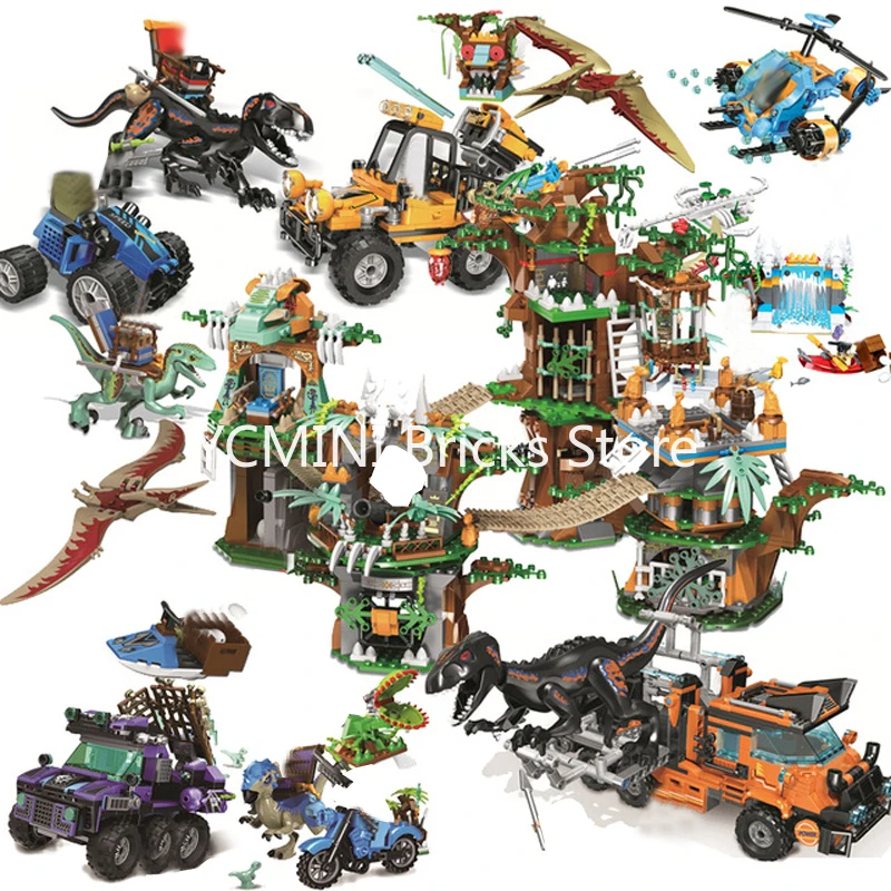 Конструктор Модель мир динозавров Парк лодка вертолет Jeeped грузовик дерево дом