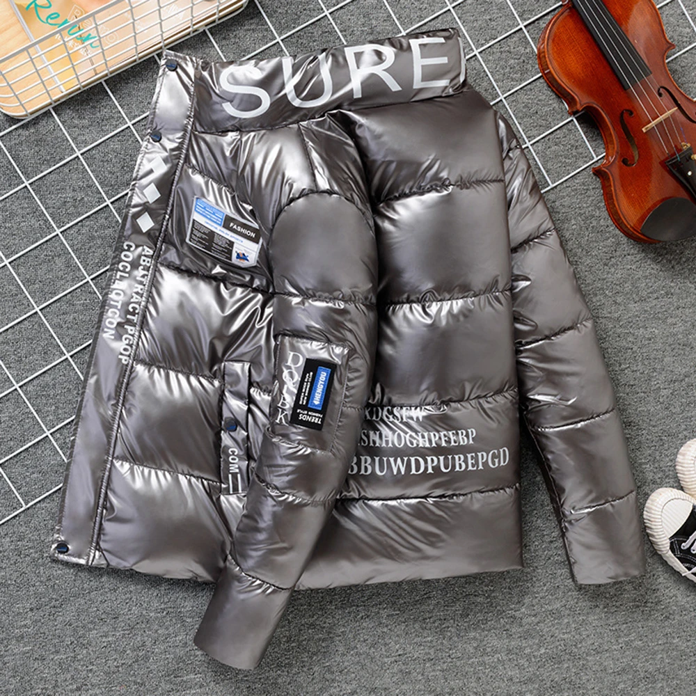 Autumn Winter Coat Men's Warm Parkas Streetwear Cotton Padded Coats Slim Male Jackets Print Windproof Coat Mens Clothing