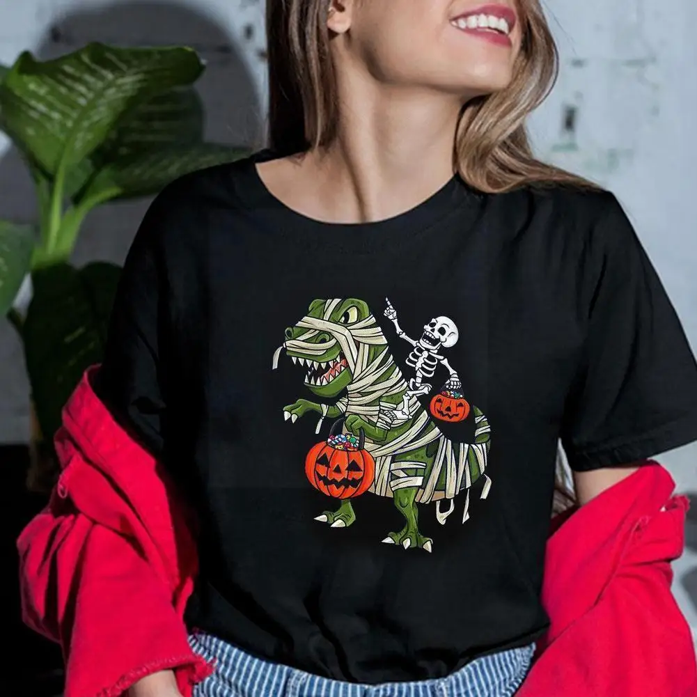 

Women T Shirt Summer Skull Riding Mummy Tyrannosaurus Short Sleeve Ladies Casual Tee Skeleton Shirt T-Shirt Print Streetwea T4V5