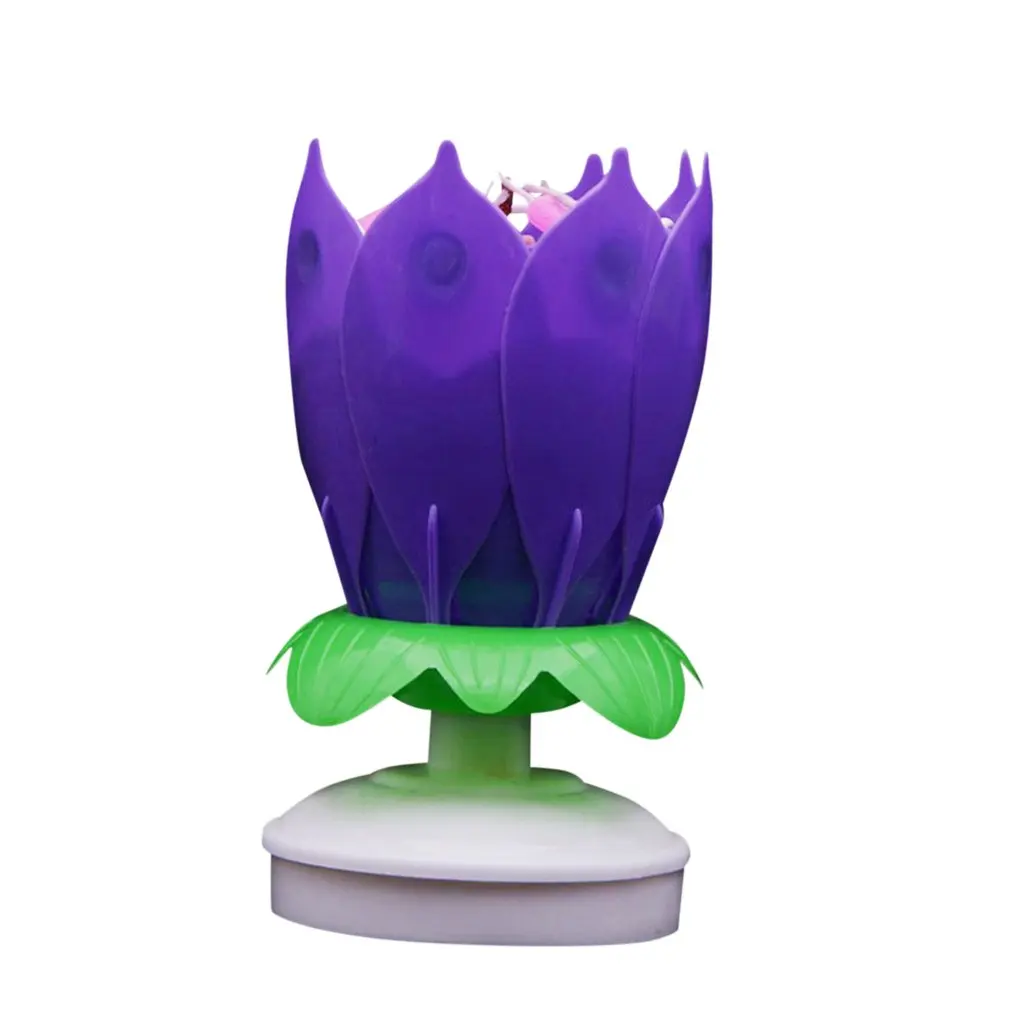 Вращающийся Цветок лотоса музыка День рождения свечи цветение день торт