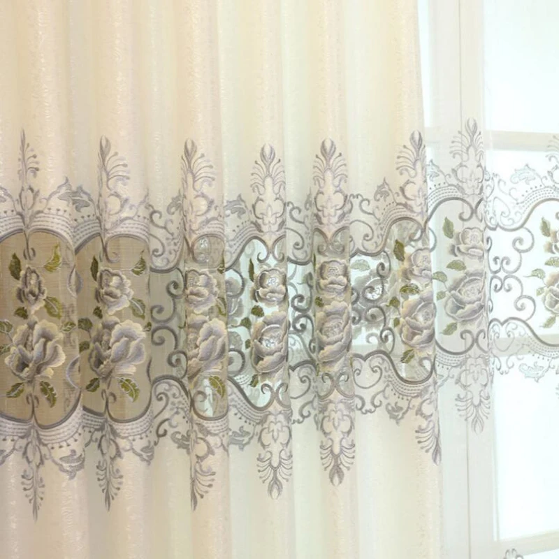 Роскошный серый шторы с пионами вышивка сплошные оконные Спальня лечения