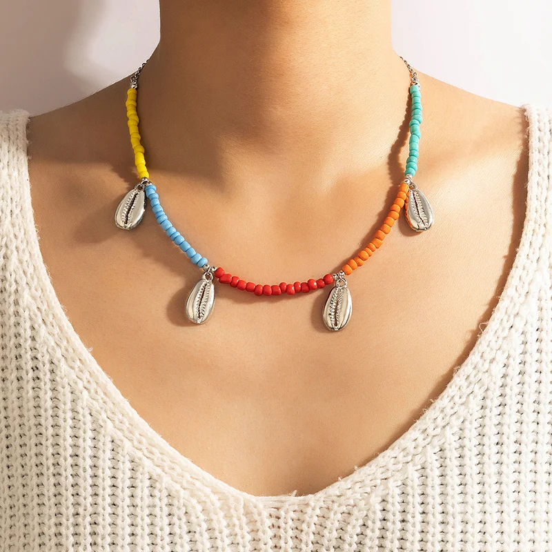Docona Boho Beach Metal Shell Hollow Flower Pendant Layered Necklace For Women Vintage Crystal Cross Letter Jewelry Collars | Украшения и