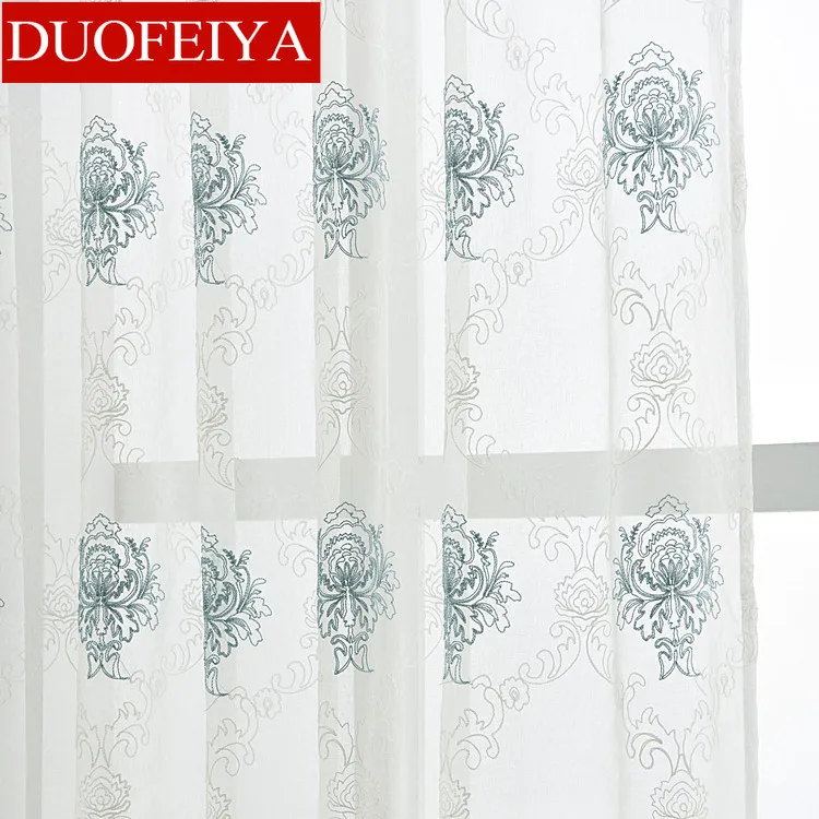 

High - End Blue Modern European Curtains for Living Room Bedroom Shading Tulle Curtain Balcony Embroidery Window Screen
