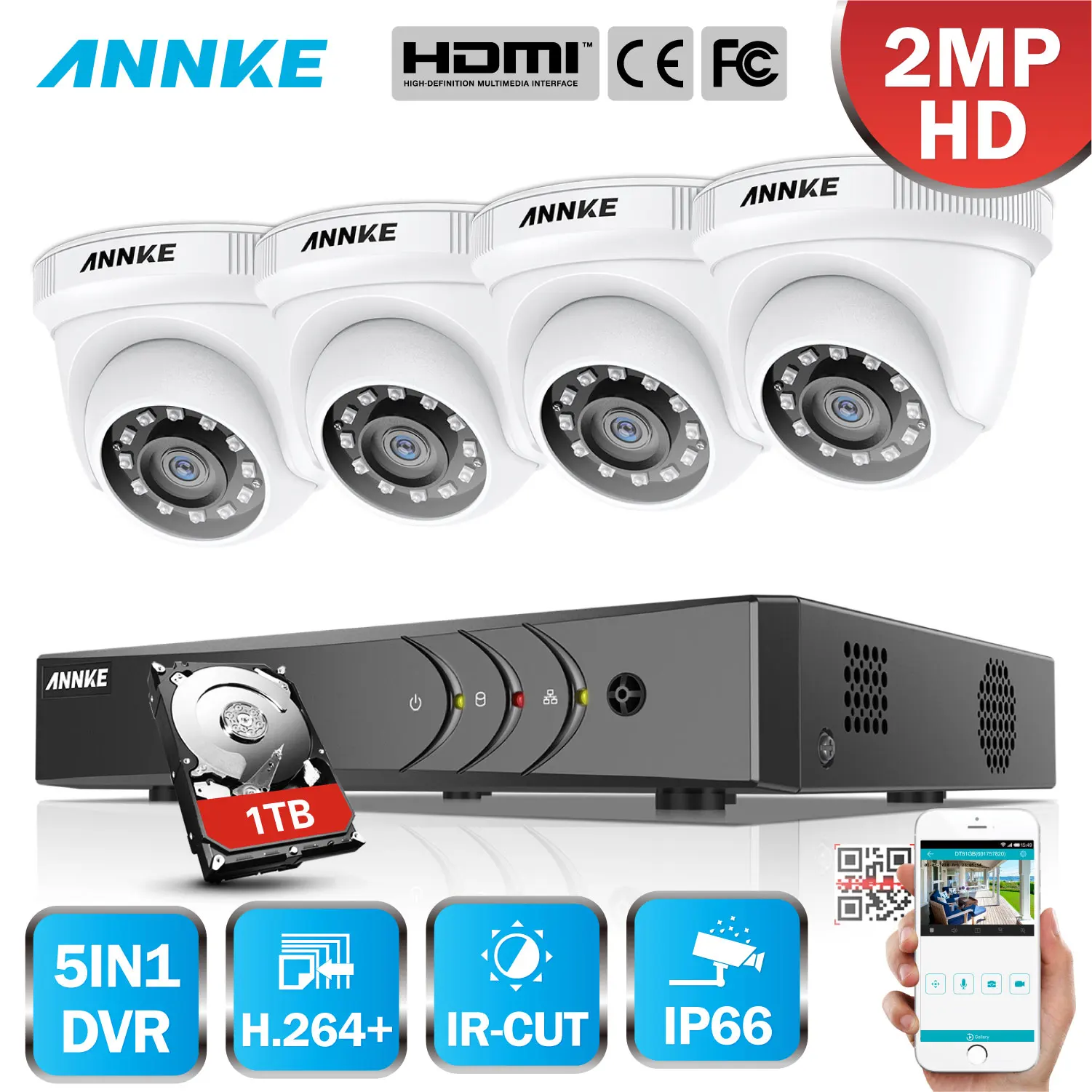 ANNKE 4CH 1080P litectv система 1080P DVR комплект 4 шт. 2.0MP Наружные камеры безопасности Система ИК ночного видеонаблюдения комплект