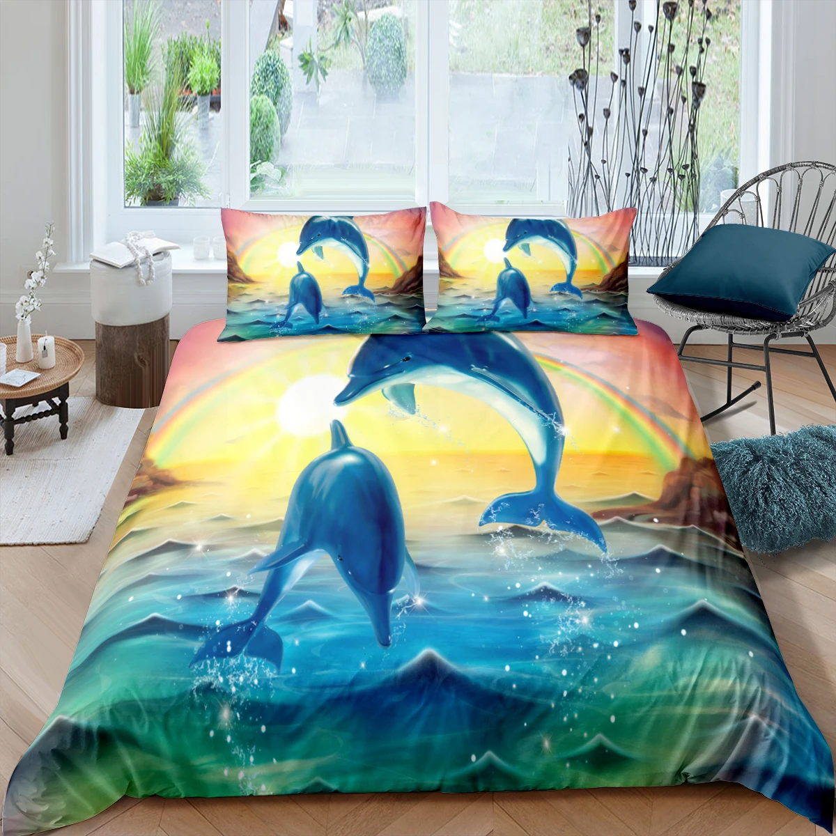 

Home Textiles Luxury 3d Color Dolphin Print Duvet Cover Set 2/3 Pcs with Pillowcase AU/EU/UK/US Queen and King Bedding Sets
