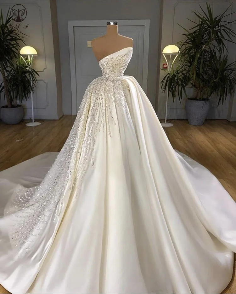 

New Arrival Robe De Mariee Strapless Beaded Heavily A Line Floor Length Wedding Dresses