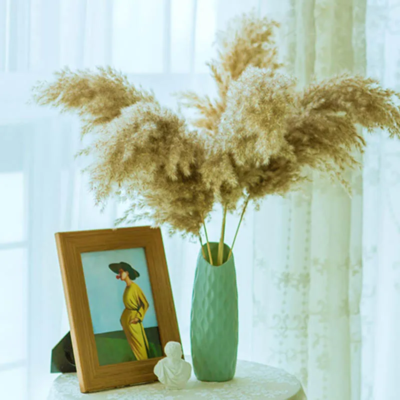 

2022 настоящие сушеные цветы пампасная трава Большой Декор натуральные растения Свадебный букет цветов с пластиковой вазой для домашнего де...