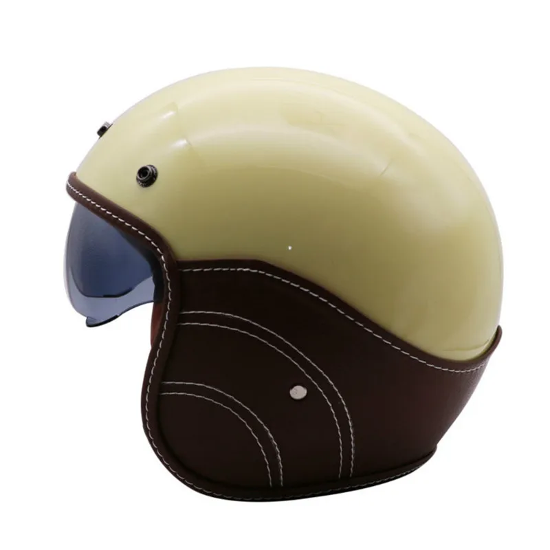 Мотоциклетный шлем с открытым лицом винтажный из искусственной кожи для мужчин и
