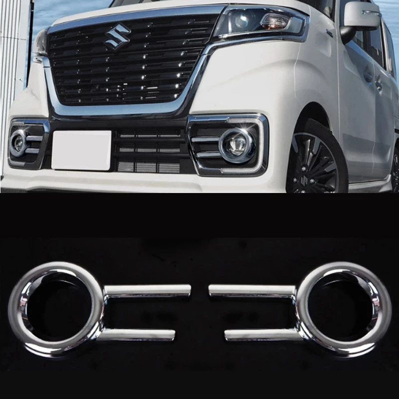 

2PCS/SET PLASTIC CAR FRONT HEAD FOG LIGHT CHROME COVER TRIM FRAME GARNISH FOR SUZUKI SPACIA CUSTOM MK53S 2018 2019 2020