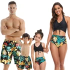 2022 Семейные одинаковые купальники, женский купальник, бикини для мамы и дочки, купальный костюм для девочек и сынов, мужские пляжные шорты для папы и сына