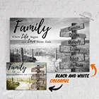 Персонализированный закат пляж семья, где жизнь, любовь никогда не заканчивается, вдохновляющие цитаты, холст, настенное искусство, знак имени, картина на заказ