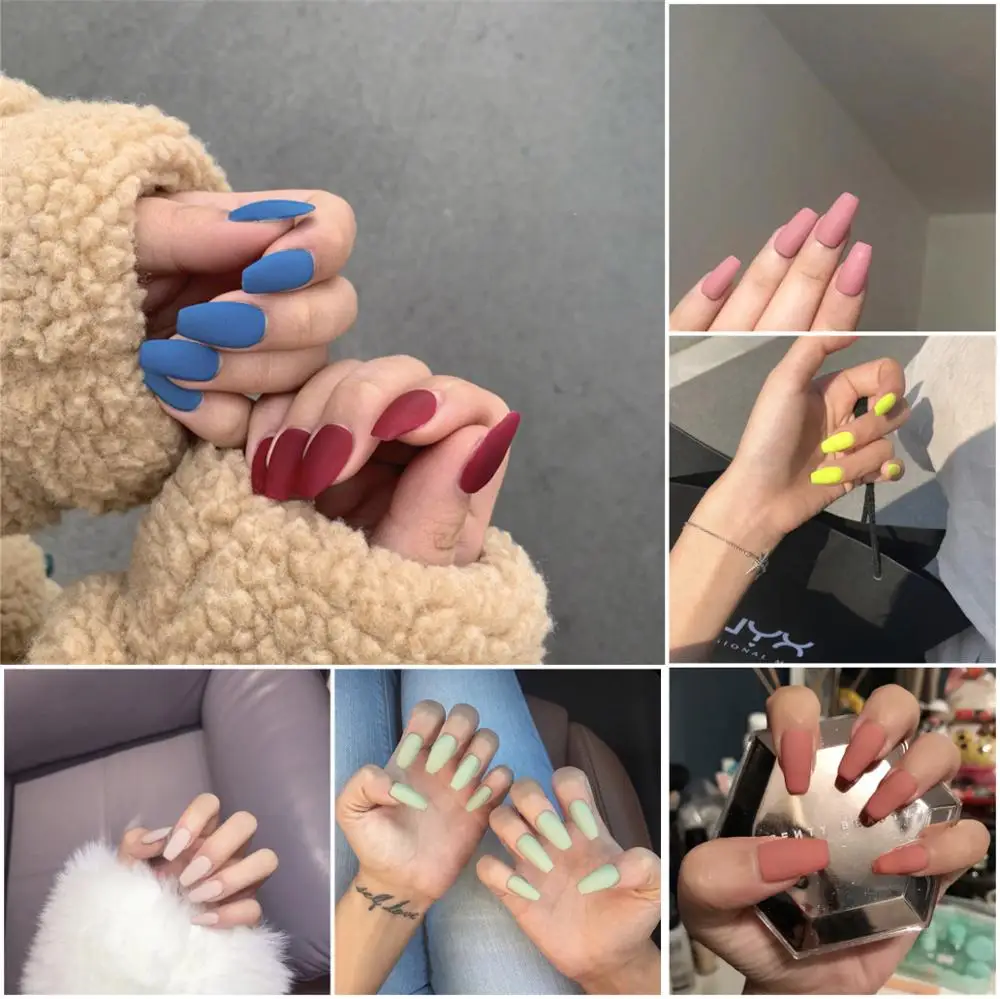 Многоцветные матовые накладные ногти 24 шт. женские в американском стиле панк