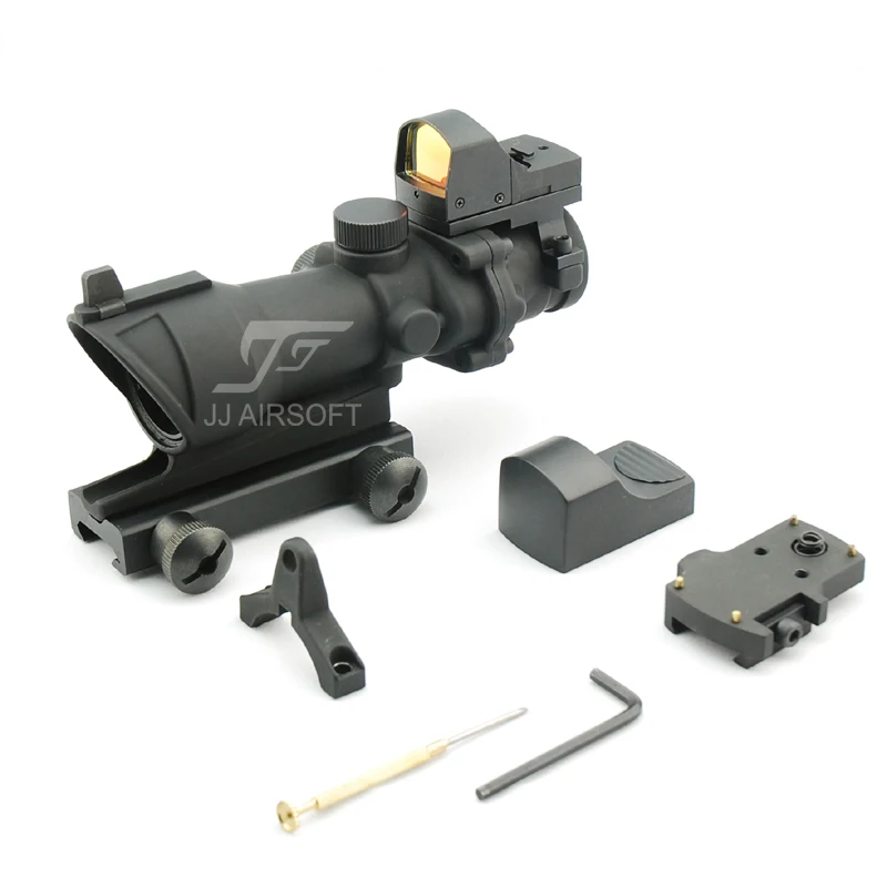 Прицел JJ Airsoft ACOG Style 4x32 с мини красным точечным датчиком Docter (черный/коричневый)