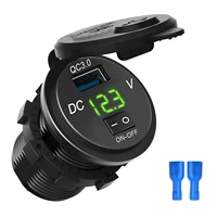 qc3 0 usb car charger socket led digital display voltmeter usb charger socket with on off switch for car motorcycle atv