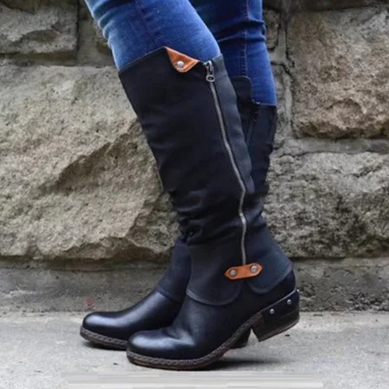 

Women Winter New Snow Boots Female Round Toe Casual Thick Heel High Top Lace-Up Side Zipper Boots Big Size 35-43 Botas Femininas