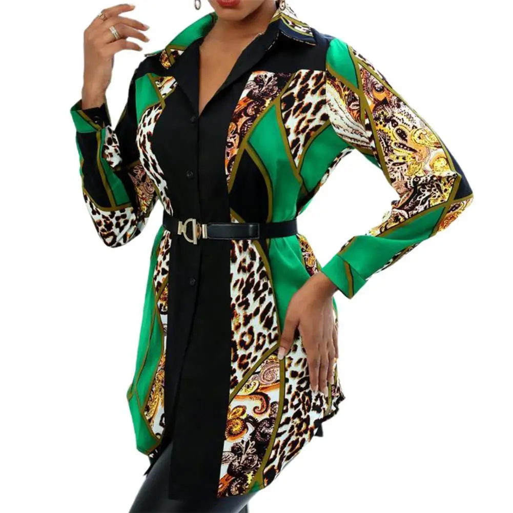 

Рубашка женская с отложным воротником и длинным рукавом, модная повседневная простая блузка с леопардовым принтом, контрастная одежда