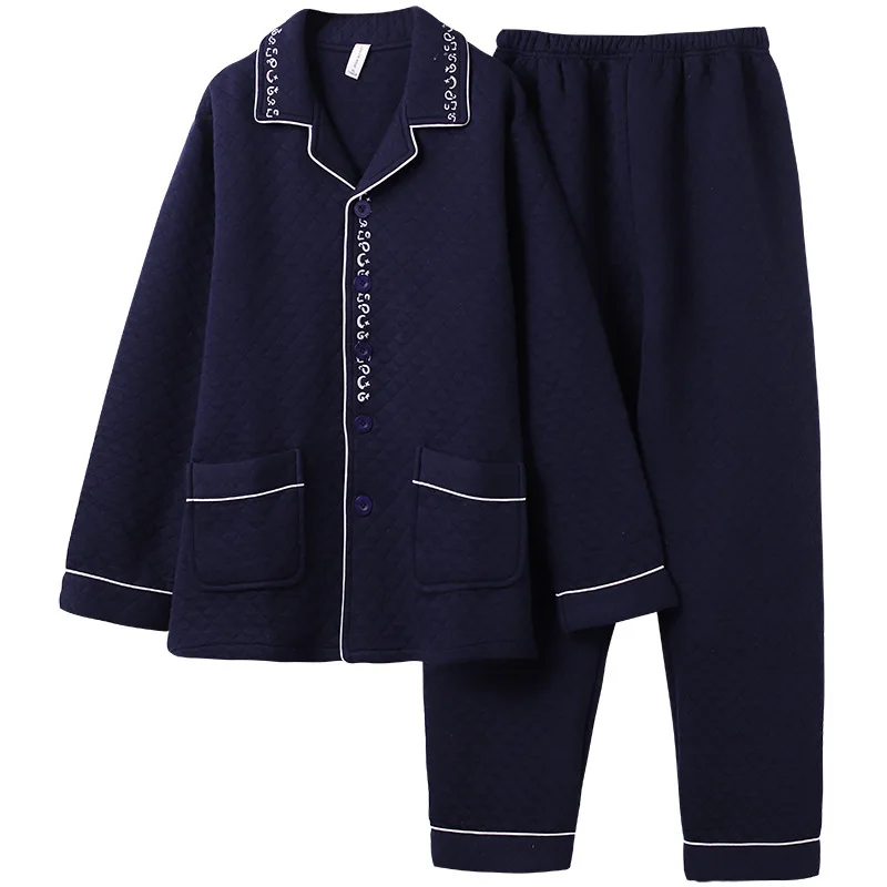 

Winter Cotton Interlayer Middle-aged Pajamas Men's Long-sleeved Thickening Plus Size Home Service Pijama Invierno Hombre Fashiom