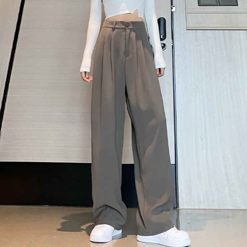 

Женские брюки до пола с завышенной талией, осенне-зимние белые свободные брюки с широкими штанинами, женские офисные прямые длинные брюки