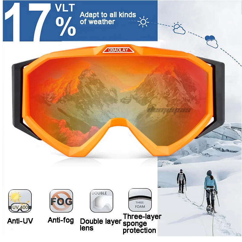 

Men Women Ski Eyewear Double Layer Skating Snowboard UV Protection Glasses Anti-fog Skateboard Skiing Glasse Goggles