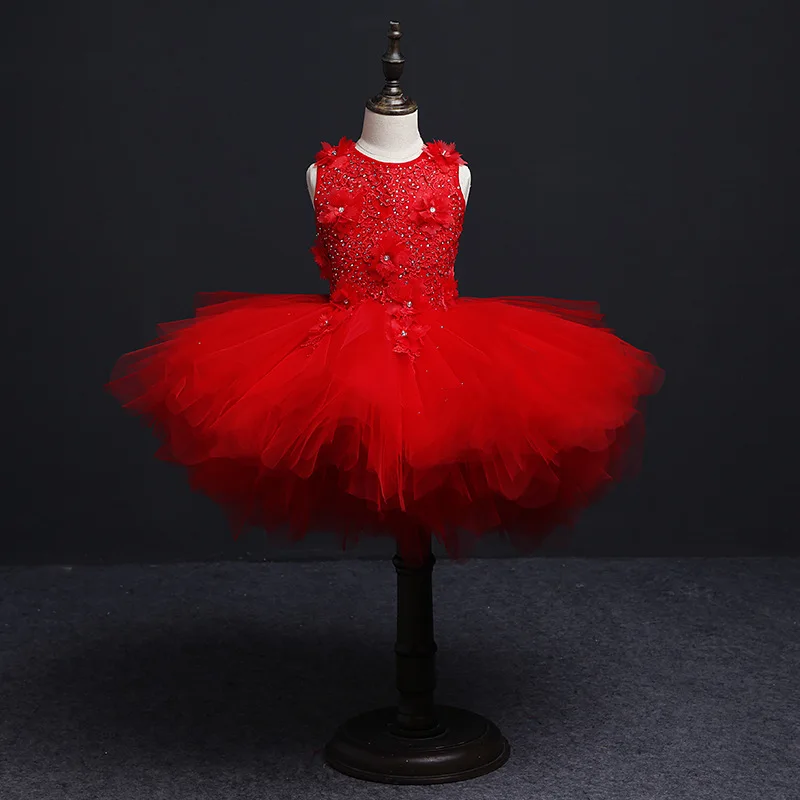 Платья для девочек с цветочным принтом кружевные бисером пышные свадьбы первого