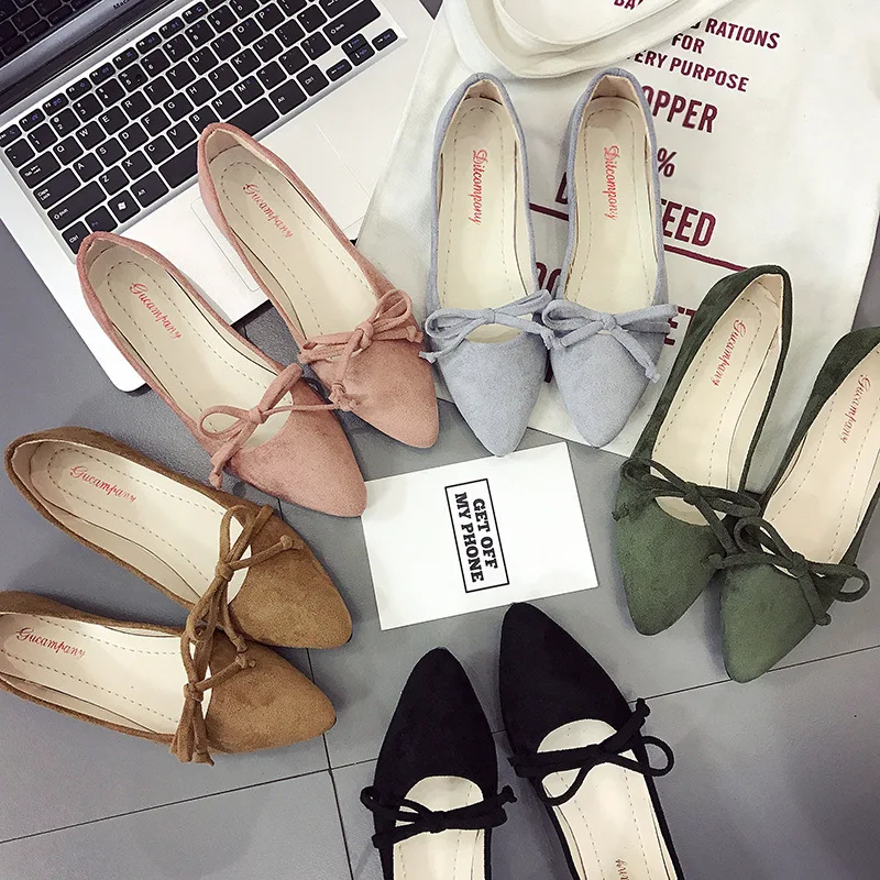 

2021 New Soft Bottomed Single Shoes Ladies Mesh Bowknot Ballerina Flats Suede Leather Shoes Woman Spring Large Roll-Up Ballets