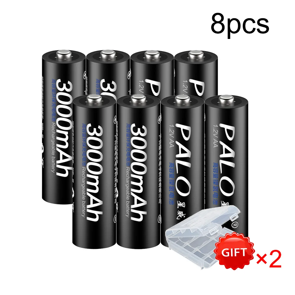 8pcs PALO 4 шт./лот AA Аккумуляторная батарея AA Ni-MH 3000mAh 1,2 V Ni-MH 2A батареи recargables батарея для камеры игрушки - Цвет: 8pcs