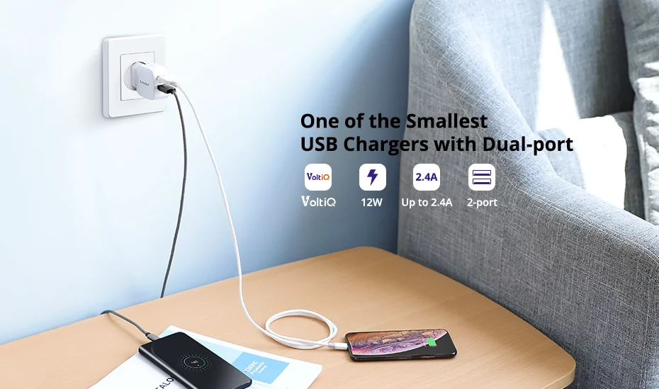 Tronsmart W02 12 Вт USB быстрое зарядное устройство мини быстрое зарядное устройство двойное зарядное устройство на стене для телефона, xiaomi, huawei, iPhone, iPad Pro, samsung