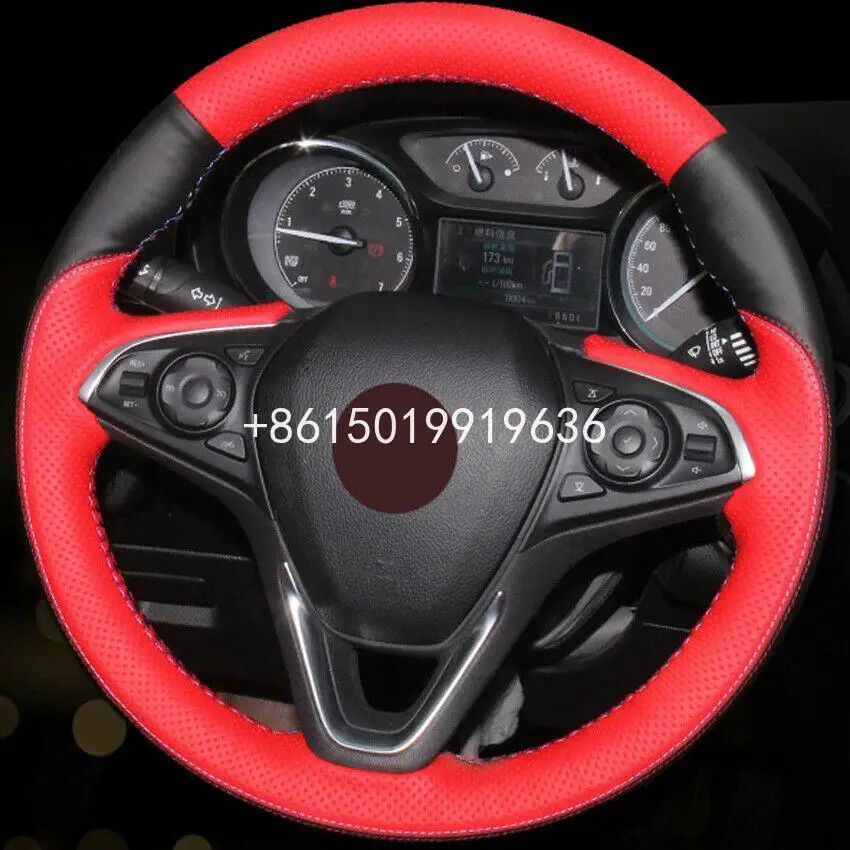 

Customized Hand-stitched Black Red Leather Car Steering Wheel Cover for Buick Envision 16-20