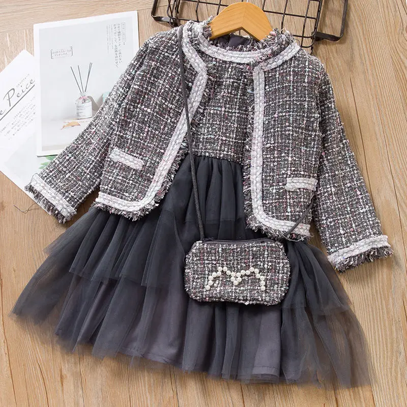 

3PCS Girls Dresses with Bag Clothes Girl Princess Dresses Party Casual Kids Outfits for Girls Costume Child Lace Clothing