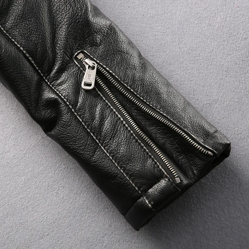 

2021 New Factory Men Black Duck down Genuine Leather Jacket Casual Thick Cowhide Russia Winter Coats Free Shipping