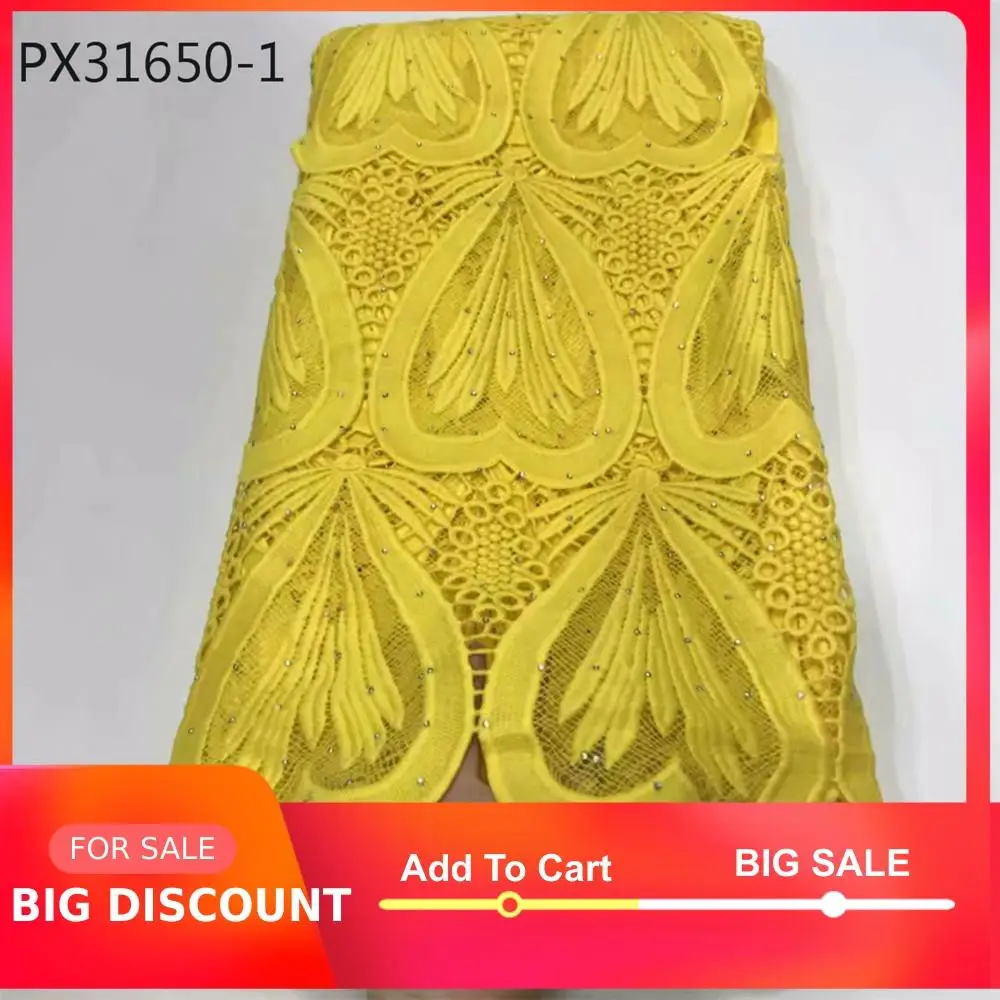 Новейшая Банановая желтая ткань с Африканской вышивкой и блестками французская