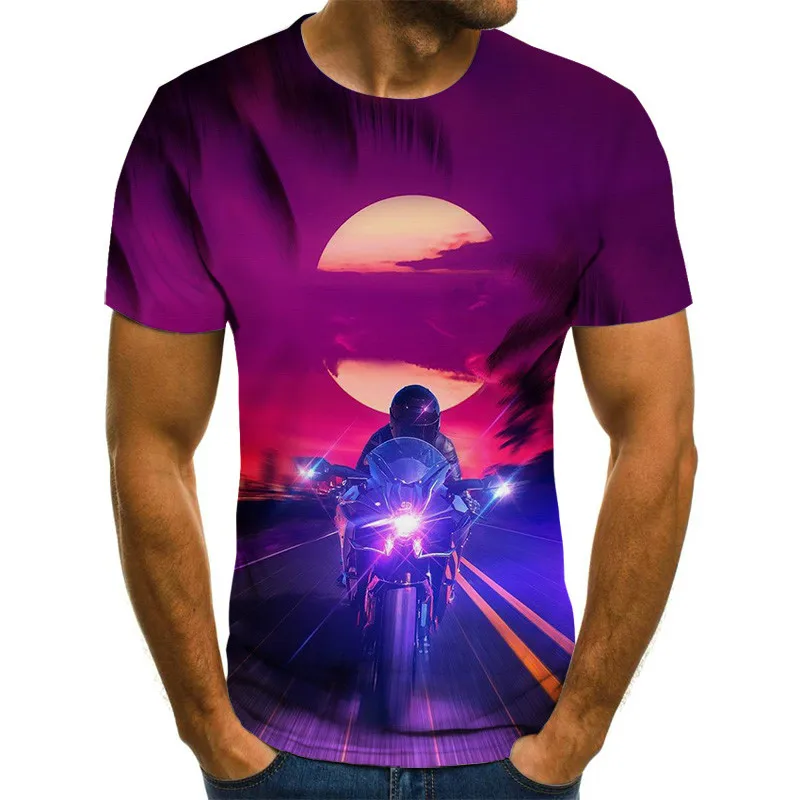 

2021 new cool racing graphics-men's motorcycle 3D printed T-shirt, fashionable punk T-shirt, plus size streetwear