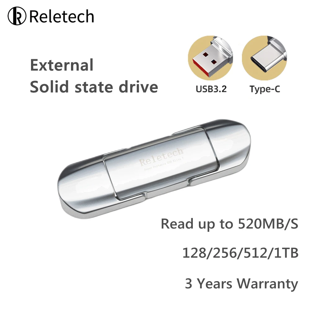 Внешний твердотельный накопитель Reletech чтение до 520 дюйма внешний ssd 1 ТБ 500 Гб