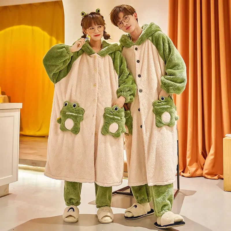 Sleepwear Women Nightgown Cute Cartoon Couple Robe Set Plus Size Nighty Ladies Pijamas Set Soft Home Men Nightwear Sleep Tops