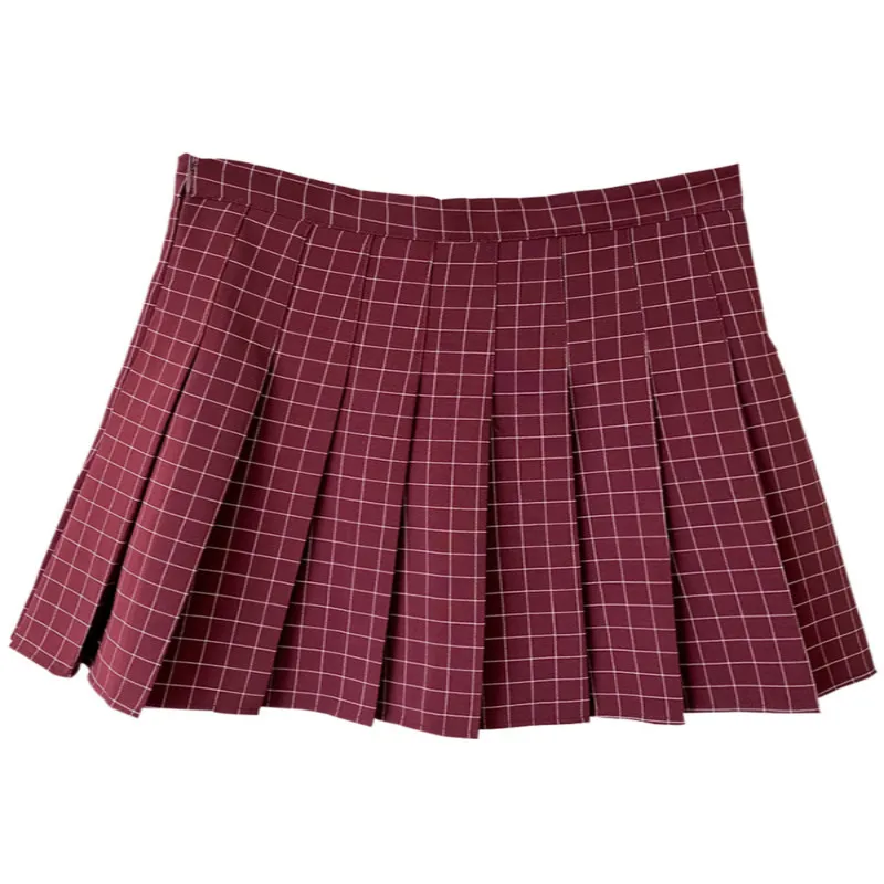

Women's Skirt Pleated Short Mini Skirt Cotton Empire Waist Lolita Skirt Japanese Style Casual Red Blue Gray Plaid Vintage