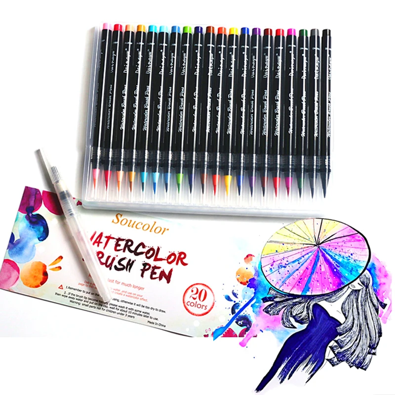 20Colors paint brush Painting Soft Brush Pen Set Watercolor Markers Pen Effect Best For Coloring Books Manga Comic Calligraphy