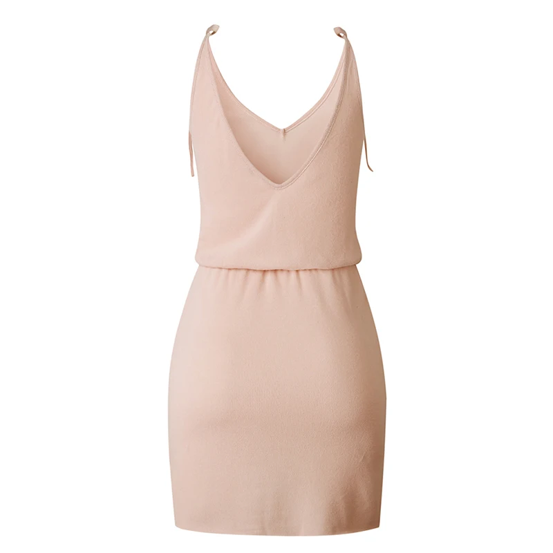 

Dress Women V-neck Tie Irregular Sleeveless Above Knee Casual Pink Dignified Noble Novel Short Dress Summer