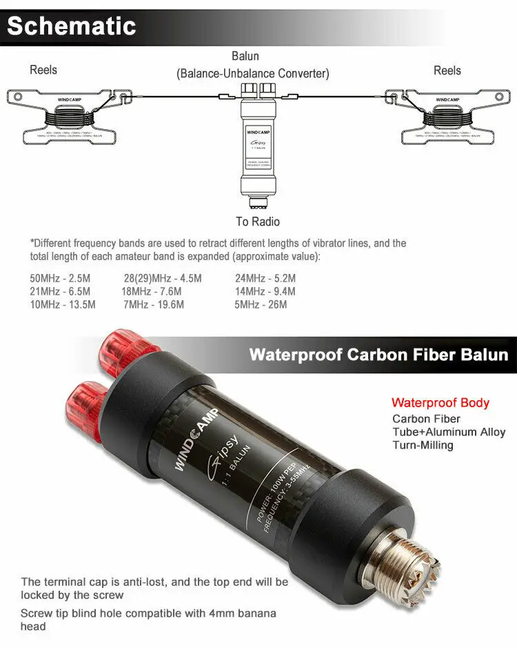 Последняя версия WINDCAMP 5-50 МГц регулируемая катушка дипольная антенна средняя