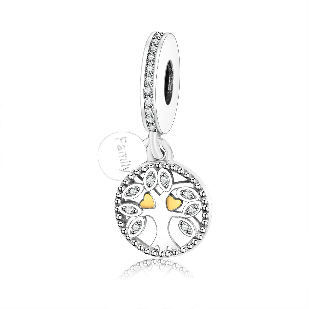 

New Tree Dangle Charms With Clear CZ Fit Original Europe Charm Bracelets 925 Sterling Silver DIY Beads Women Jewelry Making