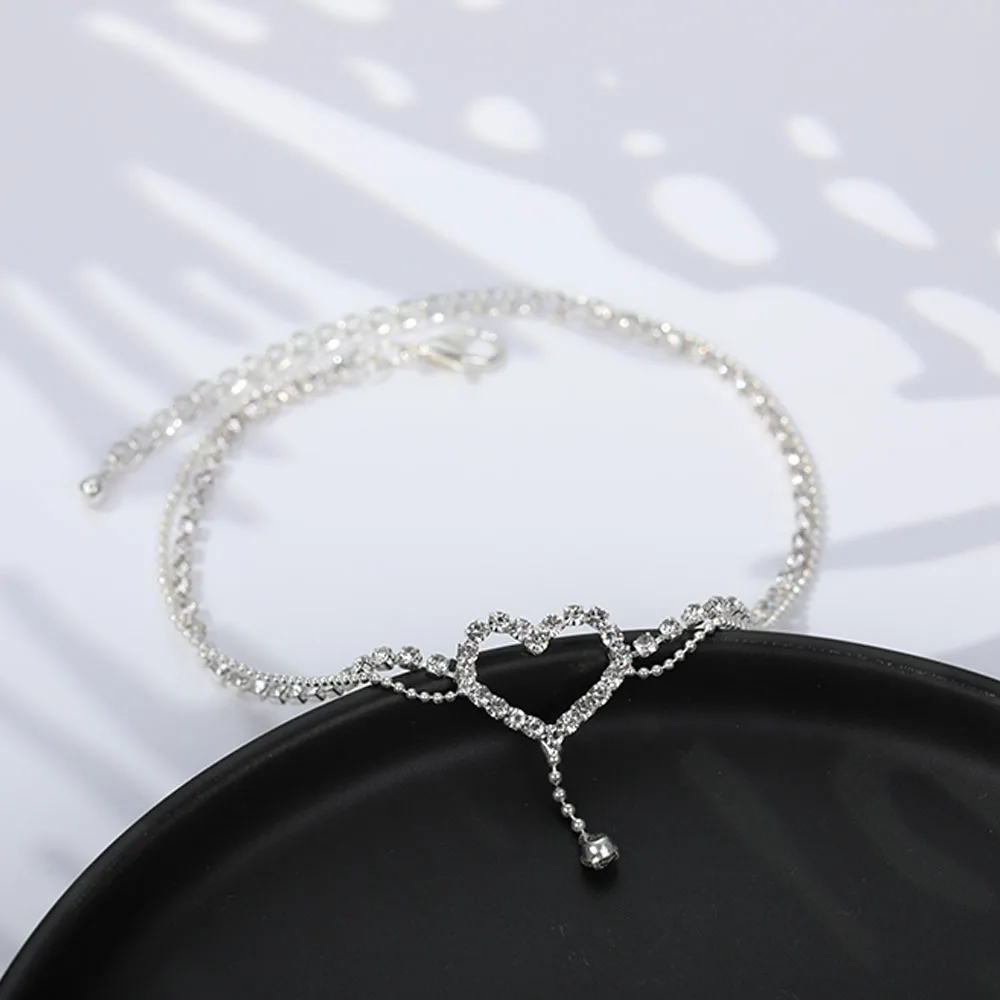 Браслет на лодыжку Стразы в форме сердца браслет ногу с пентаграммой серебряный