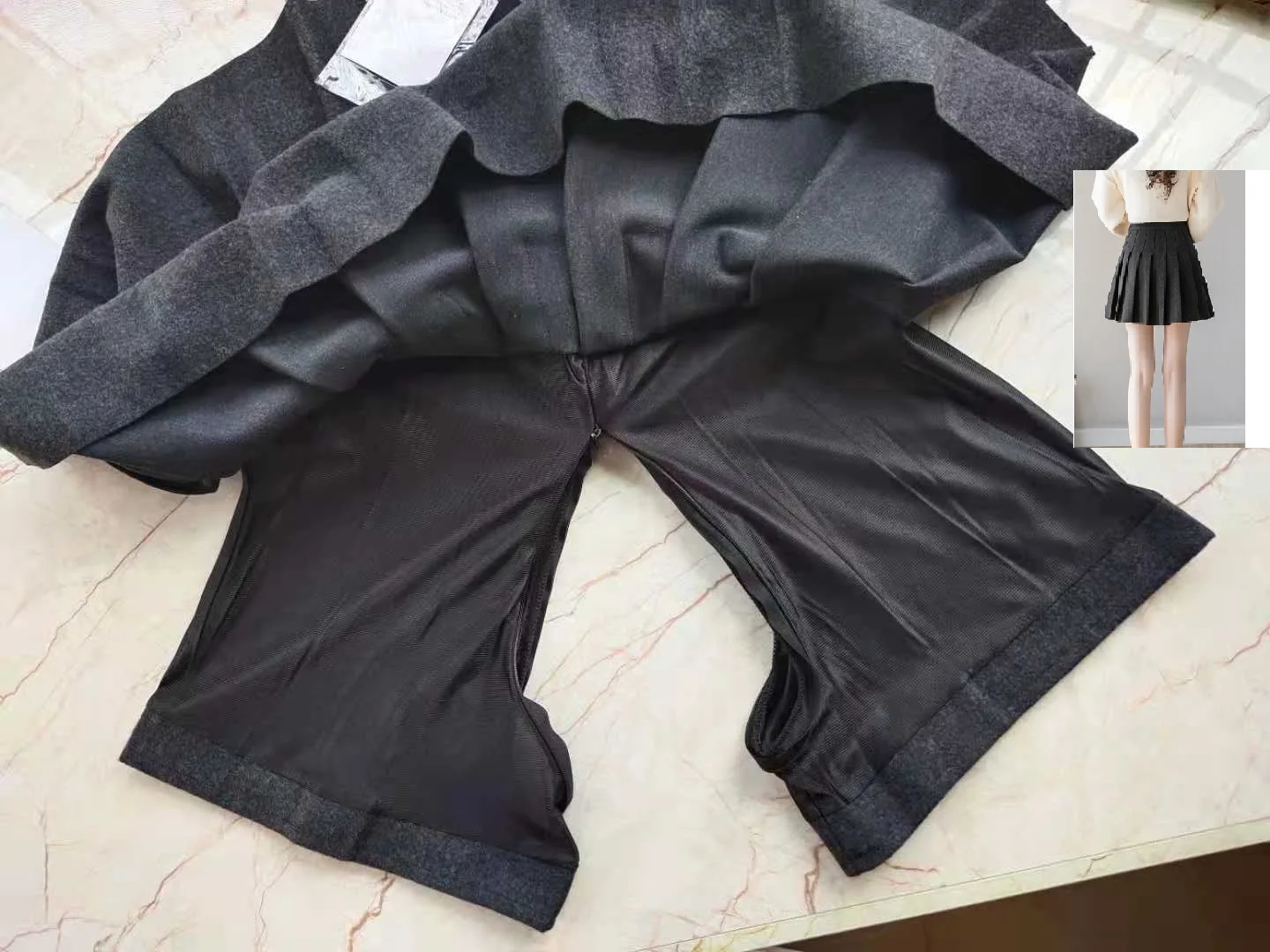 

New A- Line Skirt Elastic Waist Fake Two-Piece Crotch Opening Convenient Hair-Free Woolen Pleated Skirt Slimming High Waist