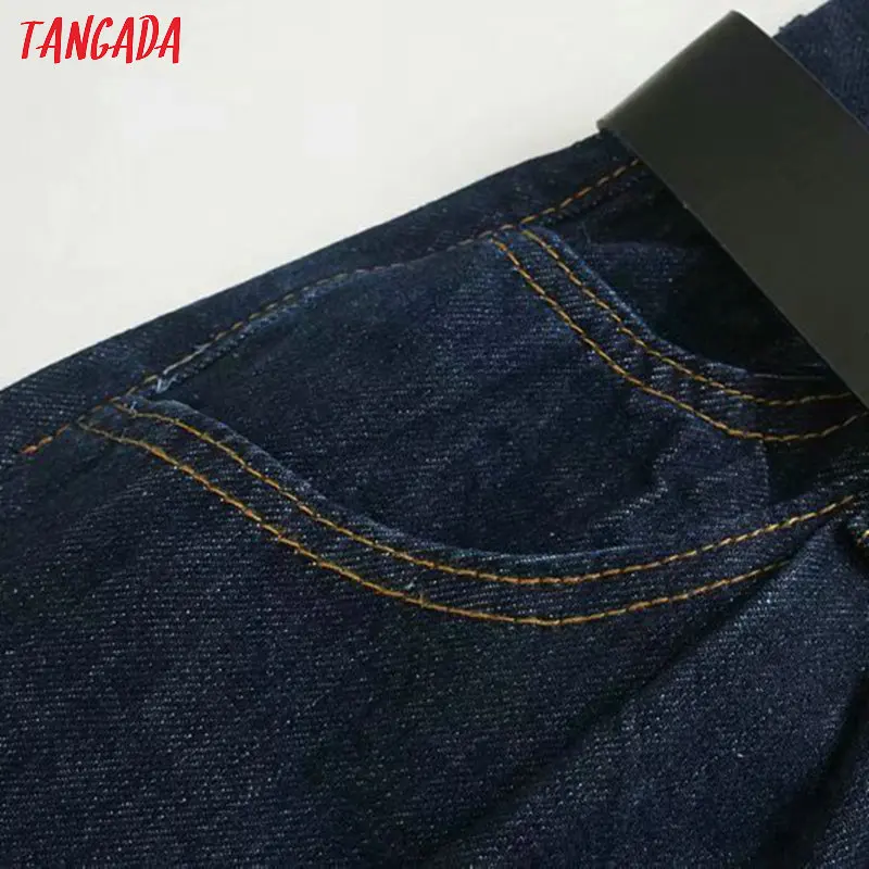 Tangada Женские повседневные темно-синие джинсы брюки с поясом высокая талия карман брюки стильные джинсовые брюки 4M141