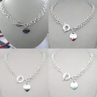 original heart brand enamel splash pendant round clasp chain necklace female high quality brand logo gift