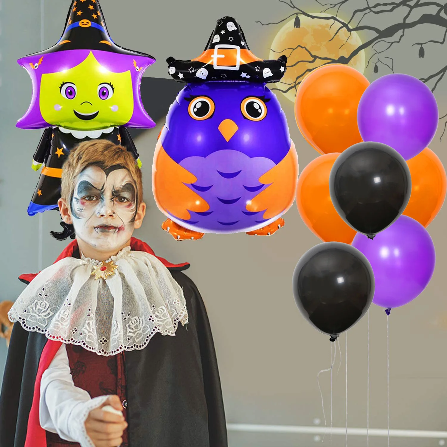 

Halloween BOO Letter Globos Pumpkin Witch Black Cat Owl Purple Black Balloon Package Wholesale