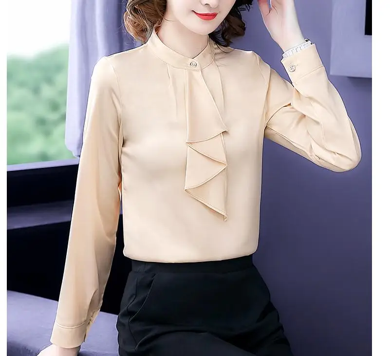 

2020 spring and autumn Summer with New style fashion women Long sleeve Stand collar Silk and satin shirt