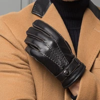 yy8701 men%e2%80%98s winter genuine leather black gloves male short classic lined thick velvet warm luvas drivingriding outdoor mittens