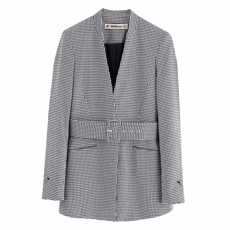 suit Хаундстут блейзеры женская мода V шеи куртки элегантный галстук пояс карманы на талии костюмы женский дамский жилет femme пальто - Цвет: suit