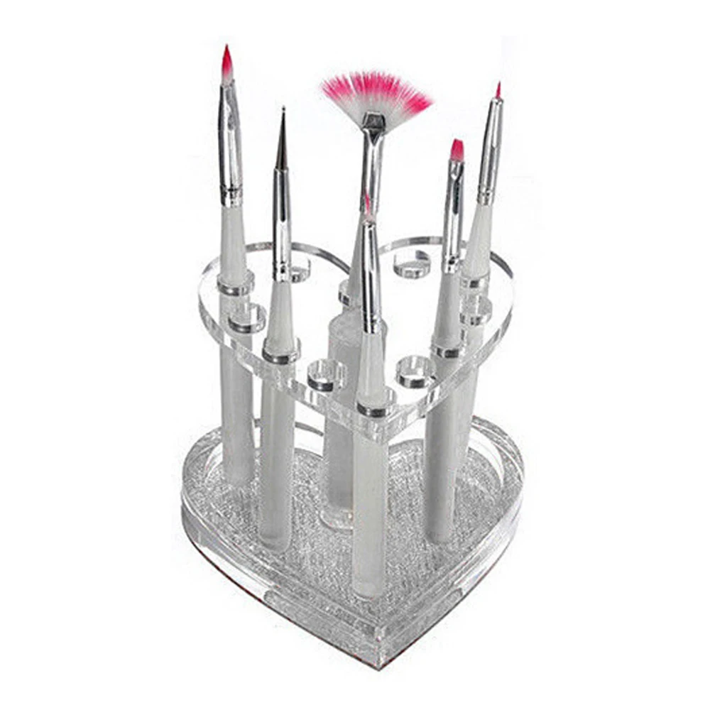 Professional 12 Holes Nail Art Brush Holder Heart Stand Makeup Acrylic Gel Pen Gold Rest Display Brushes | Красота и здоровье
